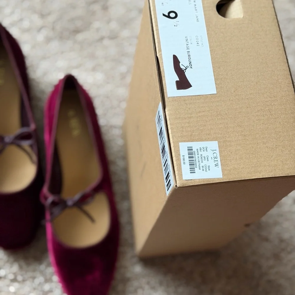 J. Crew Burgundy Velvet Mary Jane Block Heel Pumps - Picture 9 of 14